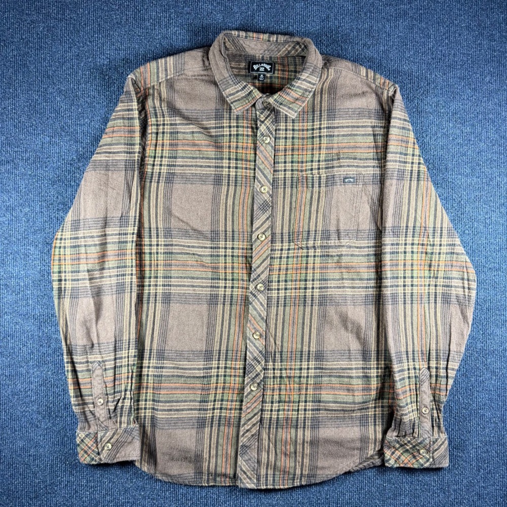 Billabong Flannel Shirt Mens Medium Brown Plaid Button Down Long Sleeve